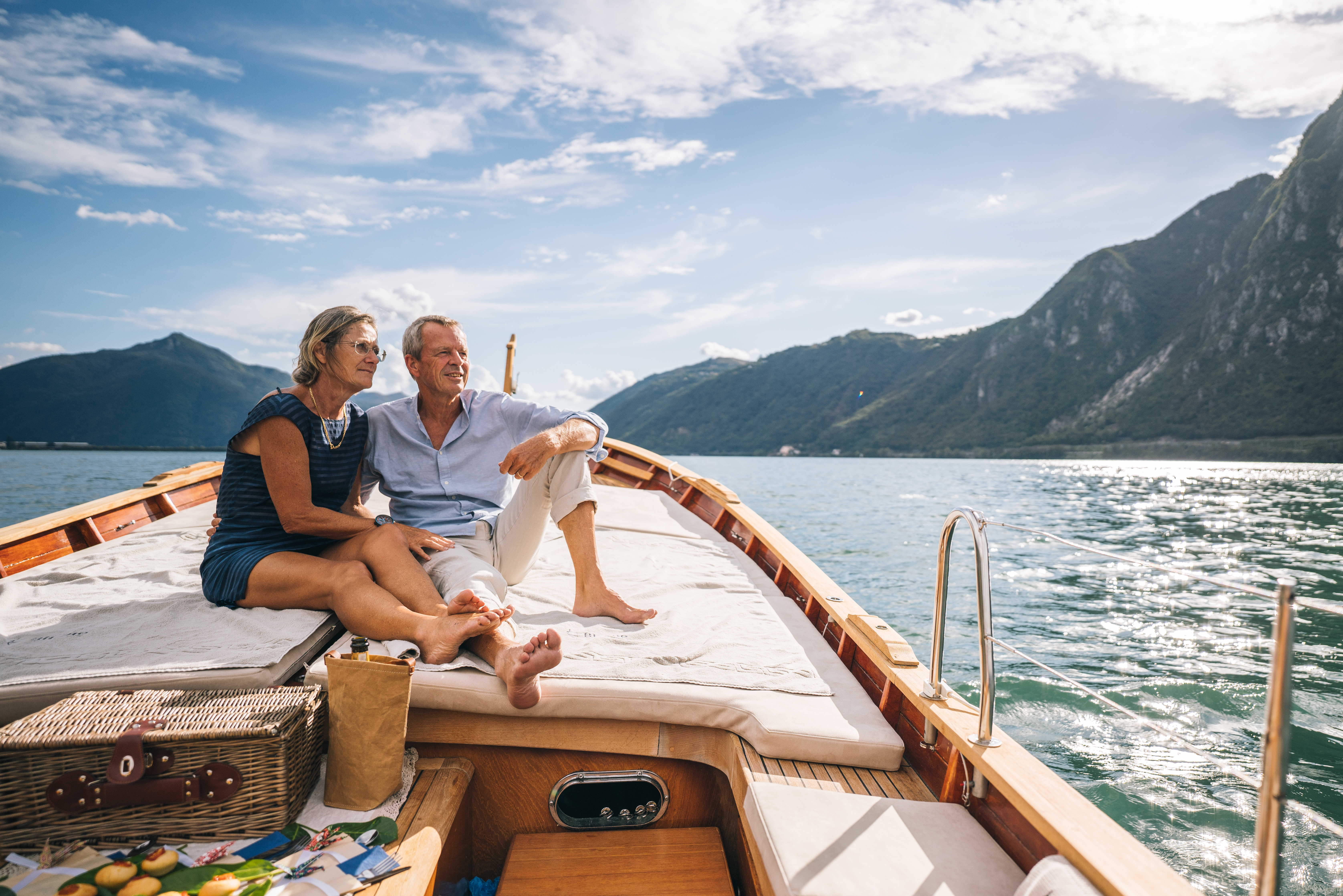 Couple enjoying ride on boat.