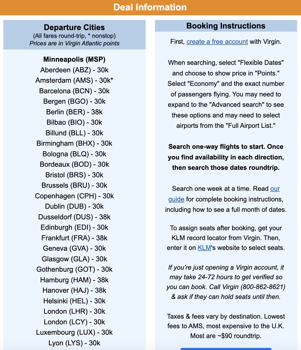 MSP to Europe for 30k Virgin miles