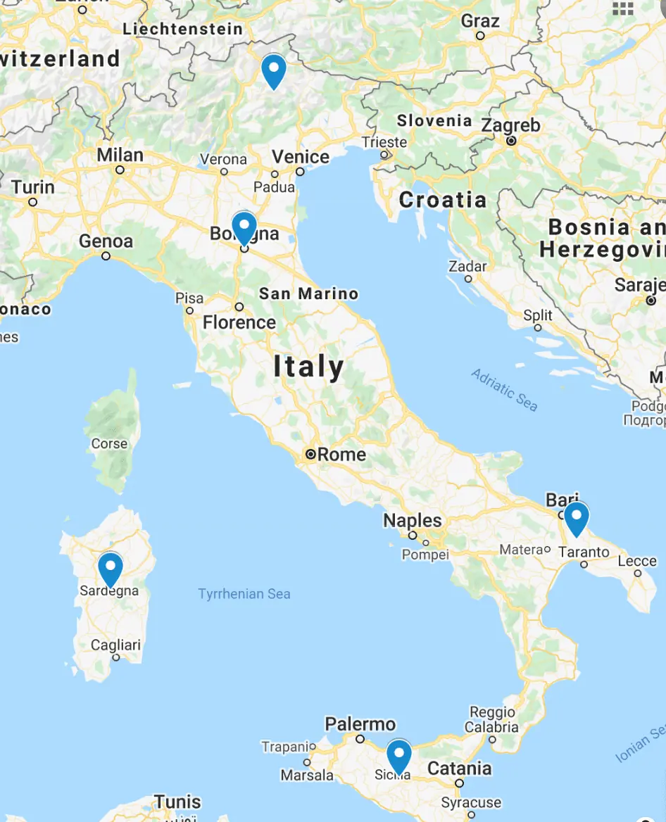 map of italy with pins showing other great places to go on your first visit