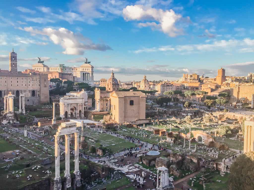 Overhead shot of the Roman Forum in Rome, Italy