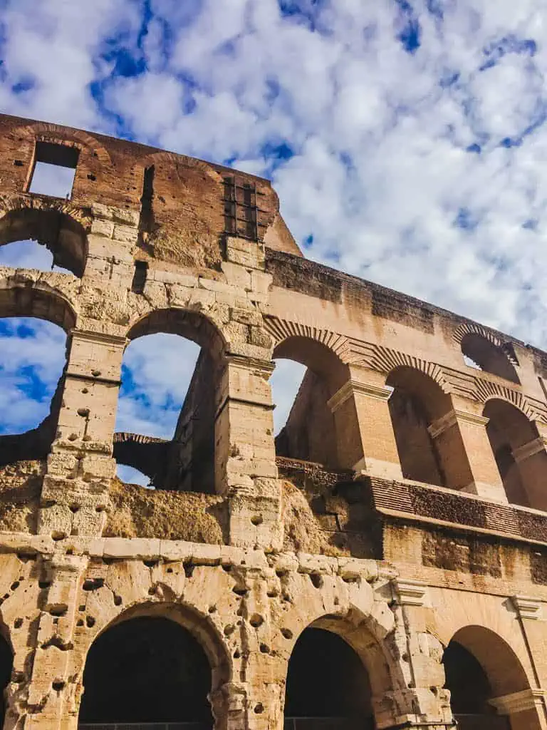 Close up of the walls of the Colosseum in Rome, Italy