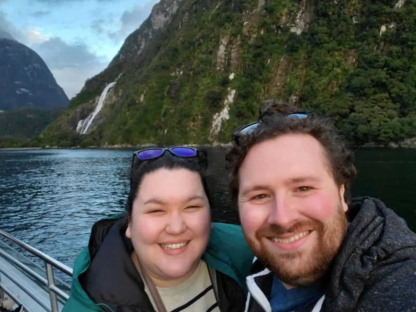 Colin and Riana selfie on Milford Sound cruise