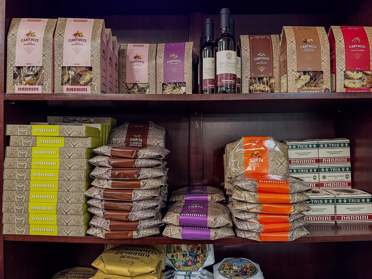 Traditional Sienese sweets and wines in a local shop