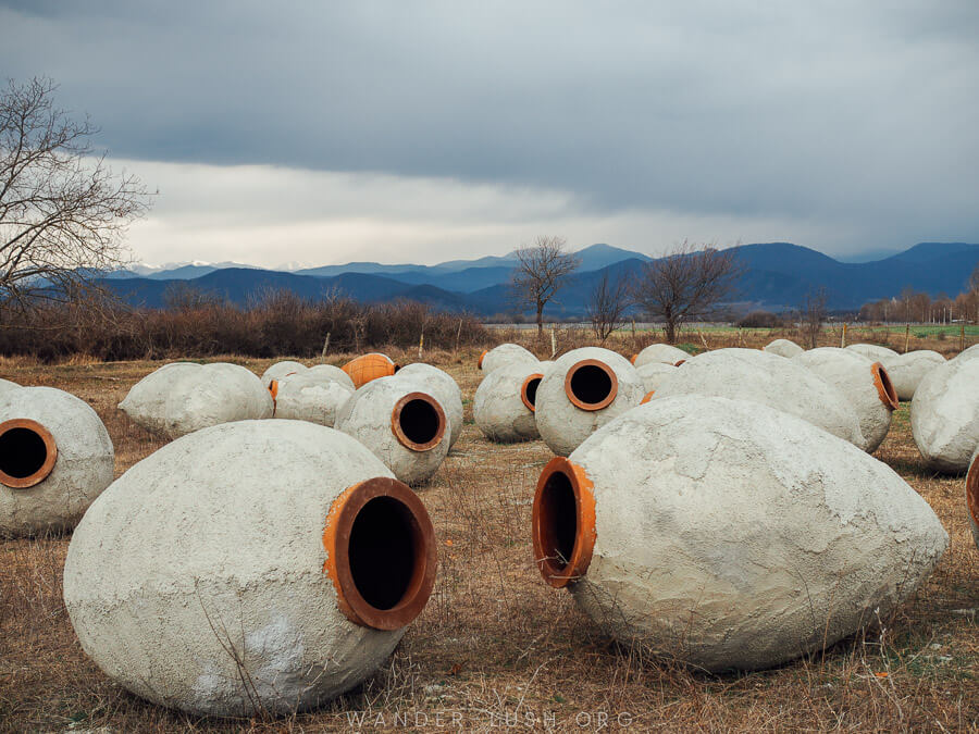 Clay Qvevris lying in a field in Kakheti.