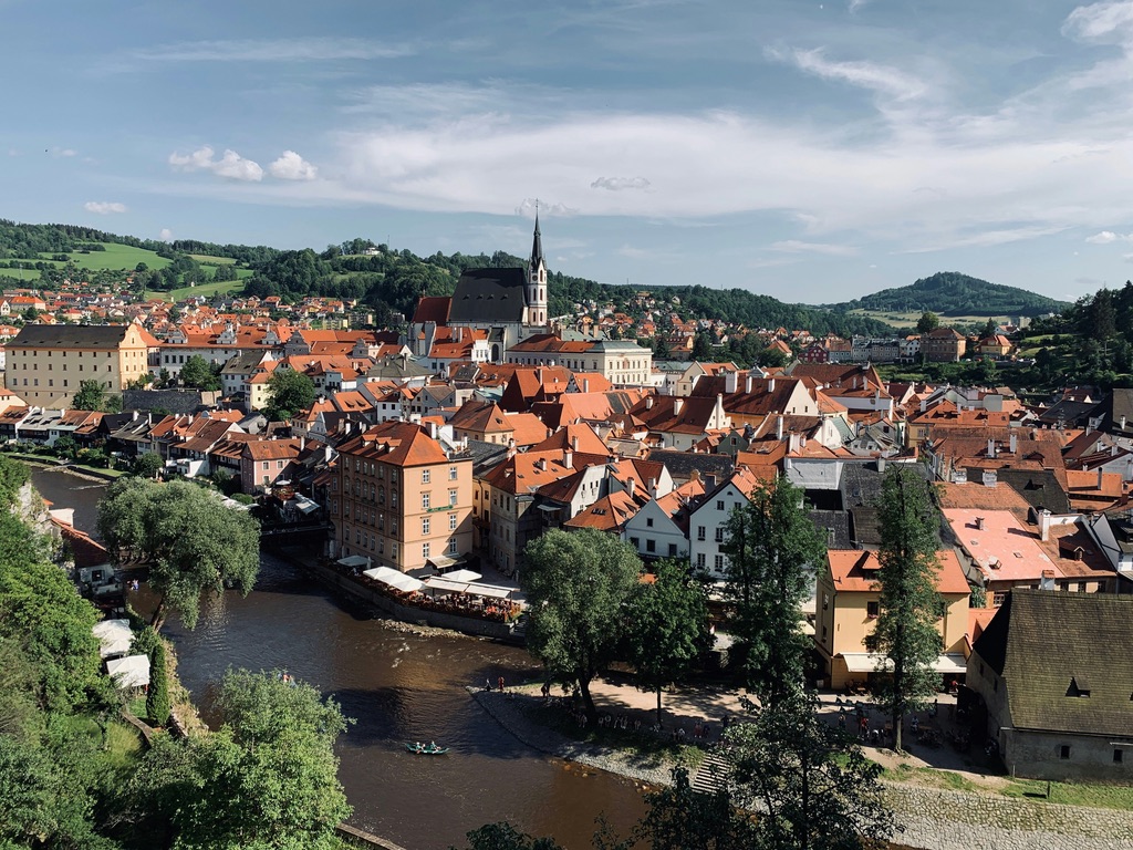 Learn more about why the Czech Republic is the safest and most affordable country. 
pictured: the bank of a city in Czech Republic on a cloudy day