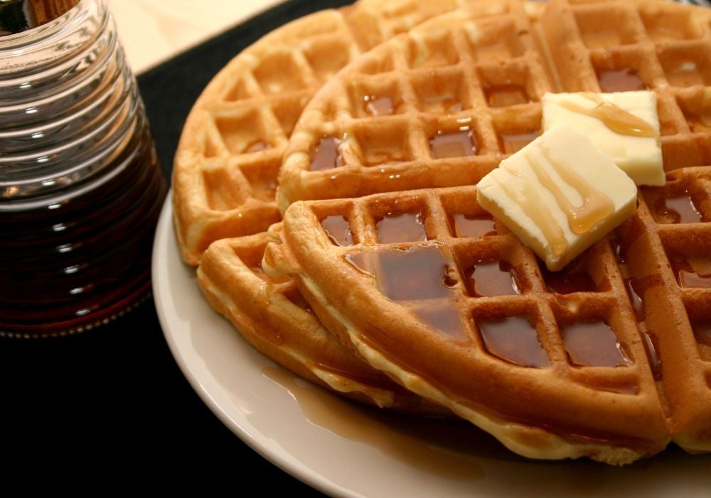 waffles with syrup and butter melting on top