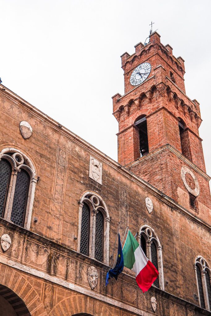 Tower of the Diocesan Museum, Pienza: Renaissance charm, intricate brickwork, Tuscan splendor, Italian heritage, cultural pride.