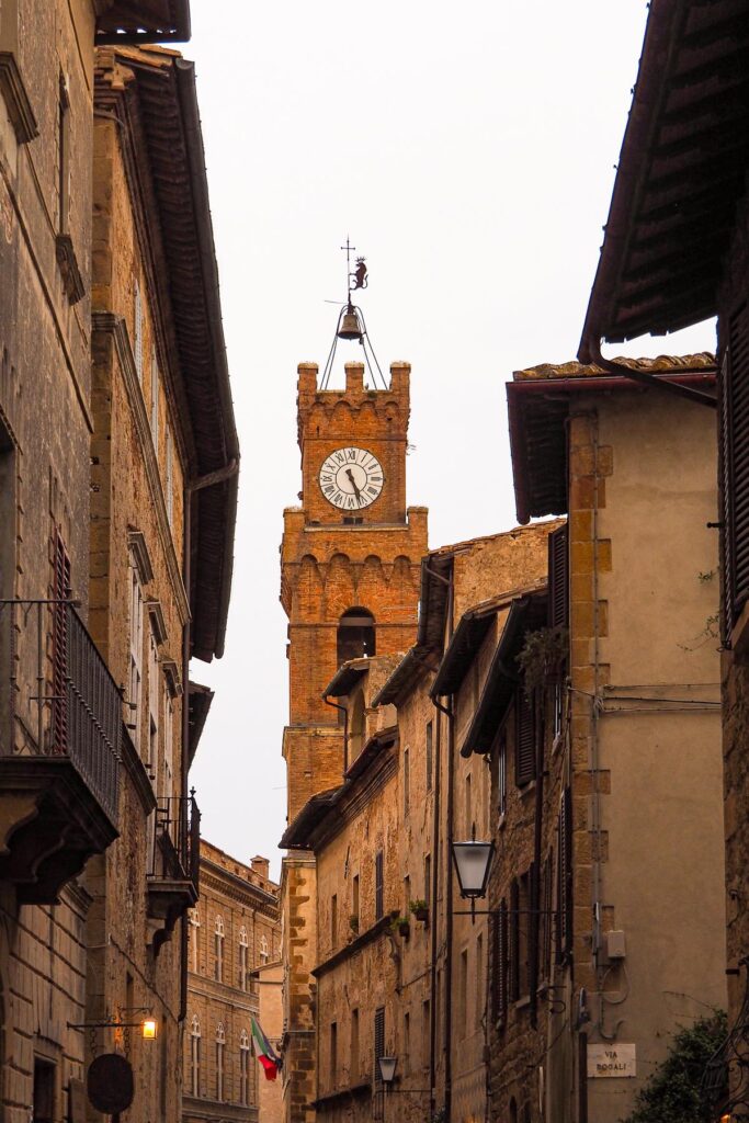 Historical Tower of Diocesan Museum, Palazzo Borgia, Pienza, Italy - Renaissance architecture, Tuscan landscape, cultural depth.