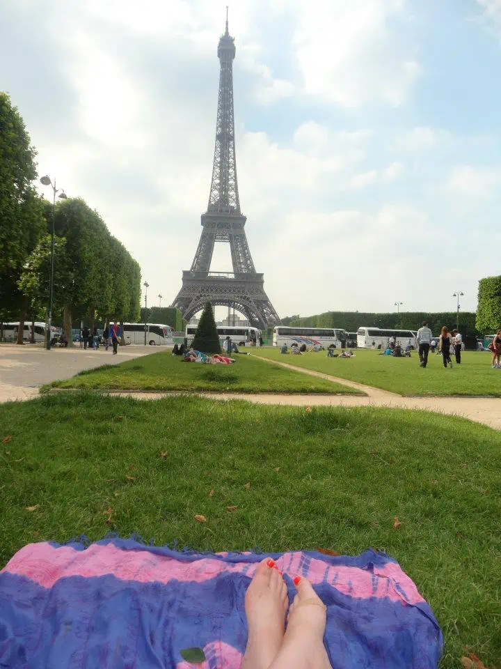 Relaxing in Paris on my scarf-turned-picnic-blanket! 