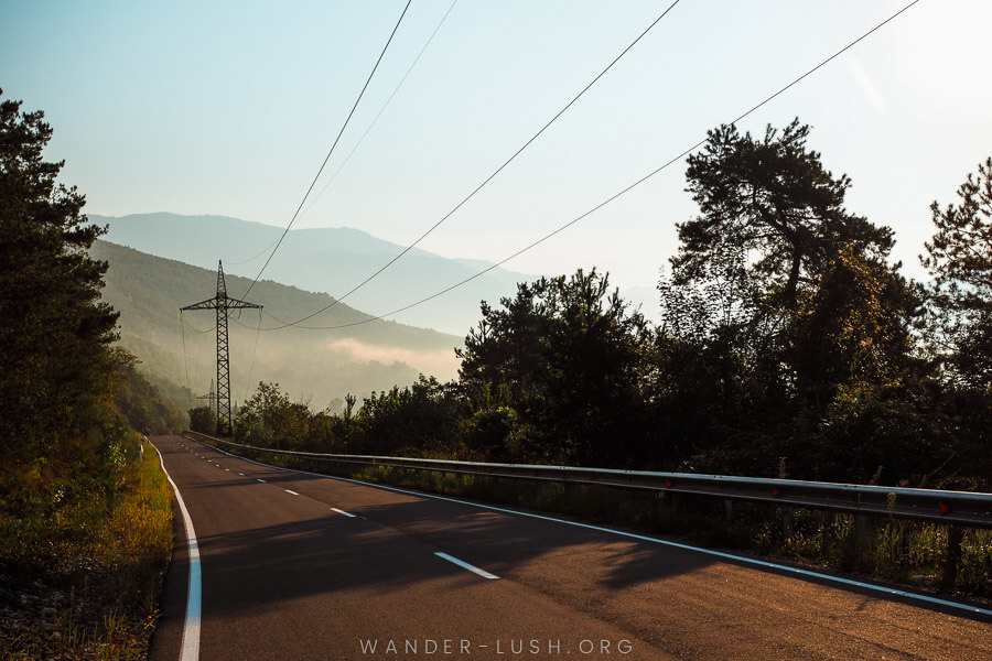 A beautiful paved road seen when driving in Georgia.