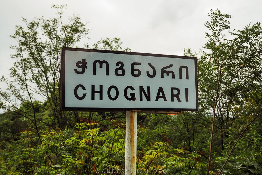 A sign reads Chognari in English and Georgian.