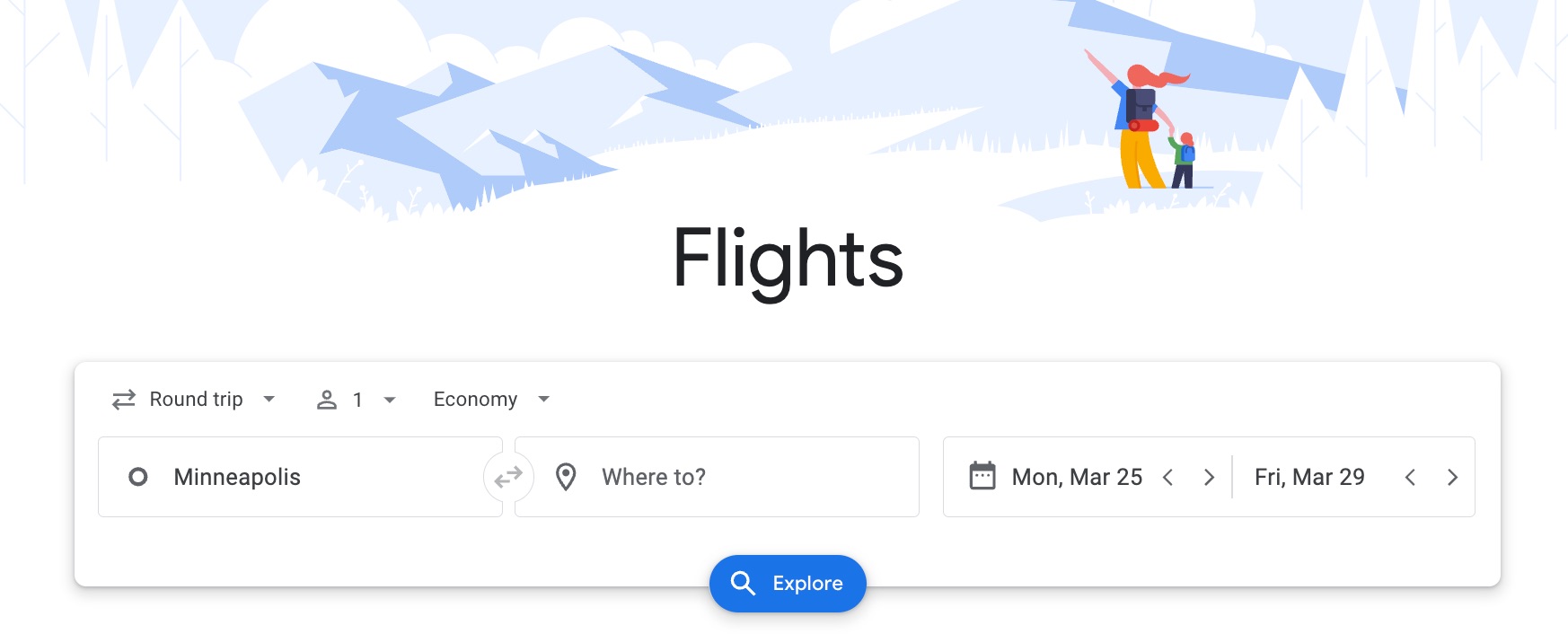 Google Flights Explore search