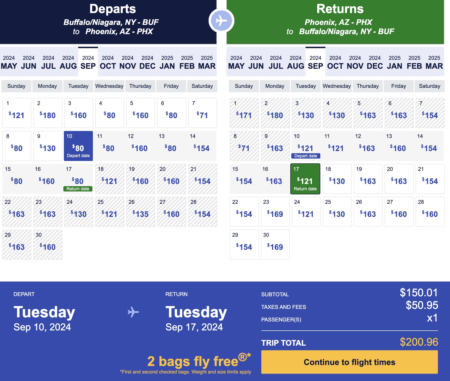 Low Fare Calendar