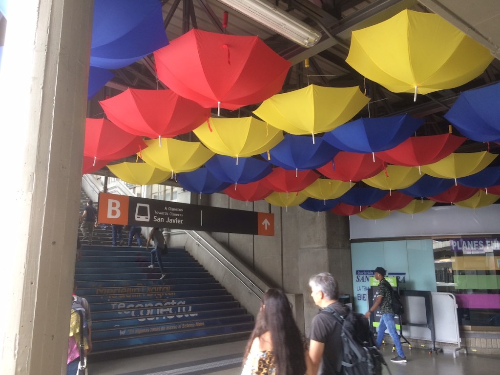 Staircase leading up and out of the metro transport area.