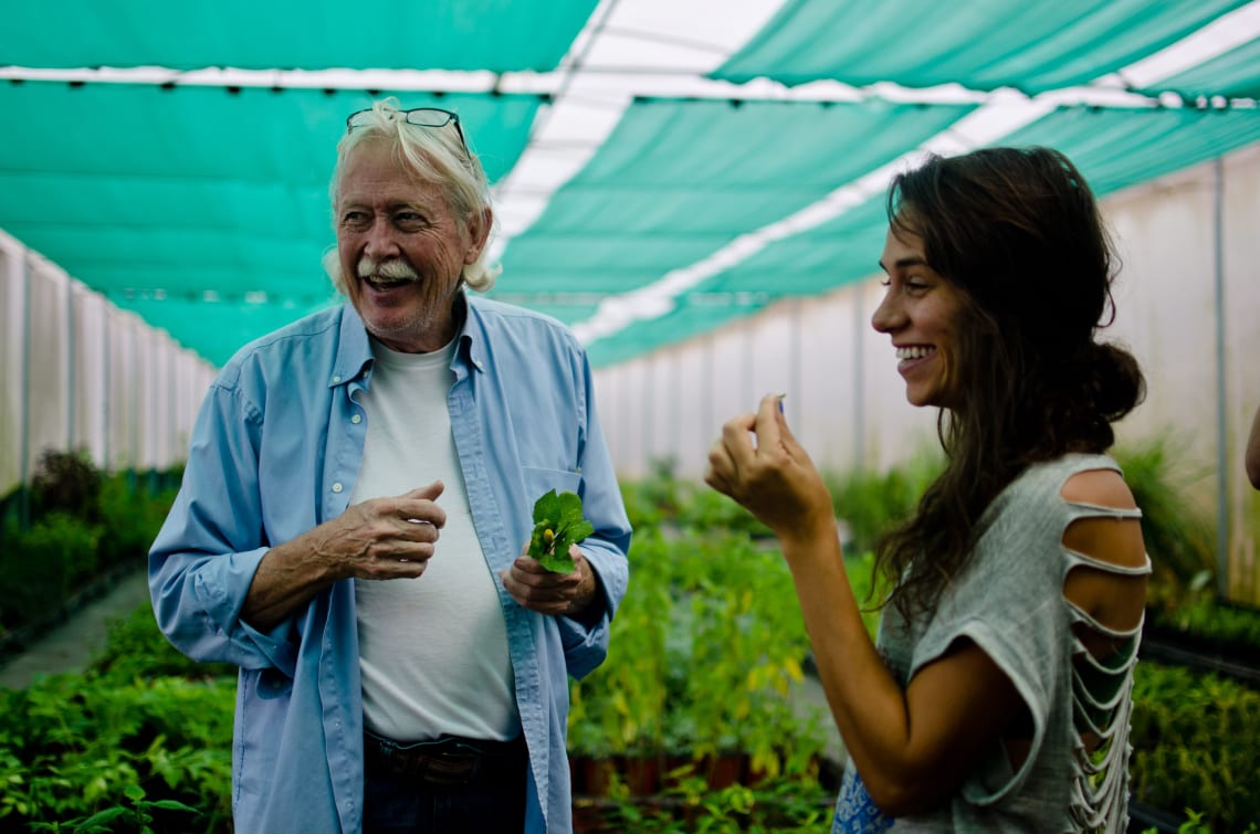 Female traveler learning about permaculture