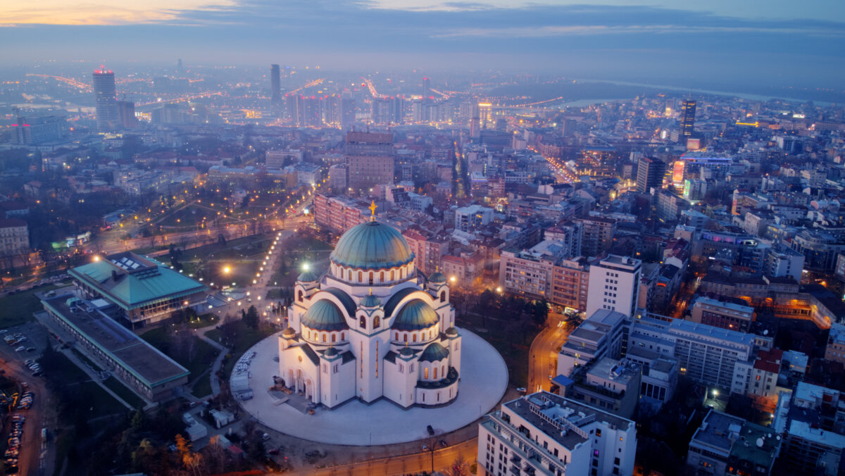 Aerial view of Saint Sava, orthodox church in Belgrade, Serbia