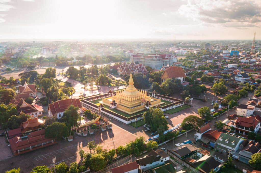 Aerial view of Pha That Luang Vientiane in Vientiane, Laos