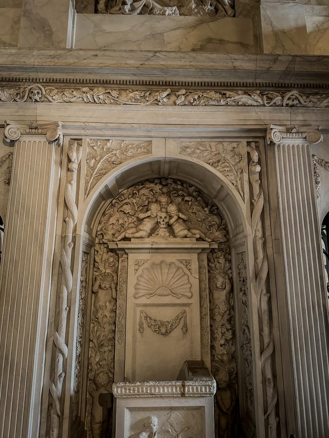 Intricate marble reliefs inside the Royal Palace Amsterdam showcasing classical architectural details