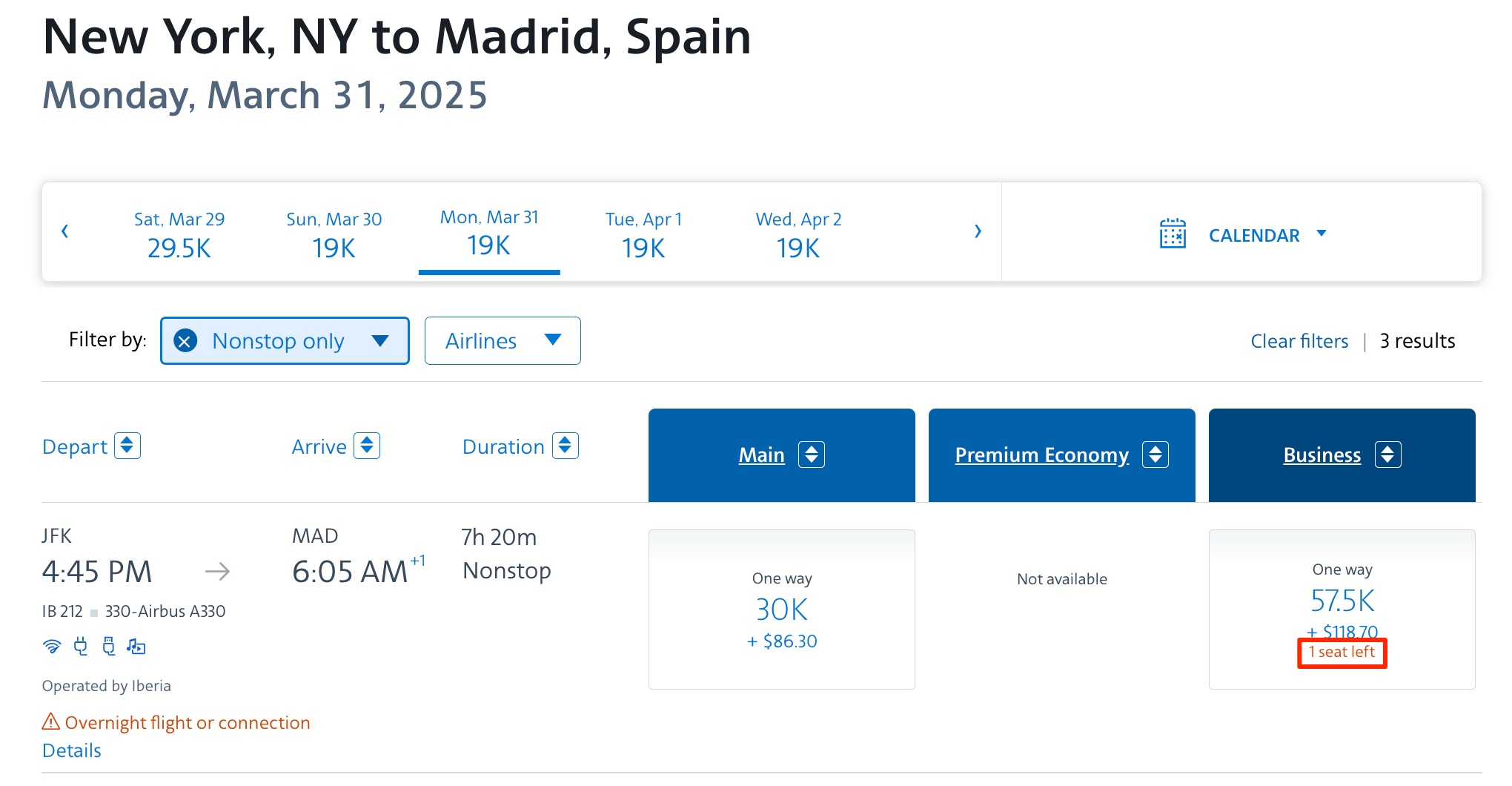 iberia 1 seat aa