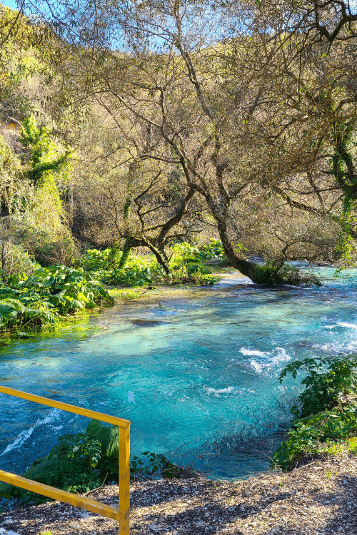 Beautiful photo of the aqua blue river at Blue Eye near Saranda Albania