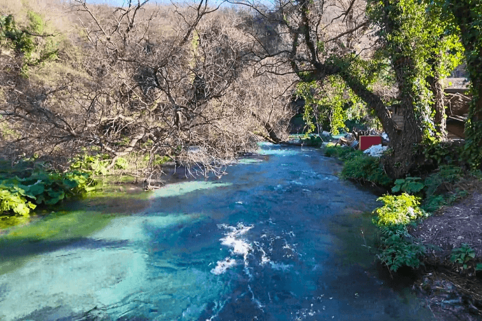 The crystal clear river that runs out of Blue Eye in Saranda Albania.