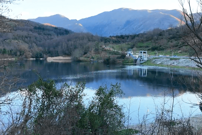 The man made lake beside the dam at Blue Eye aka Syri I Kalter near Saranda Albania