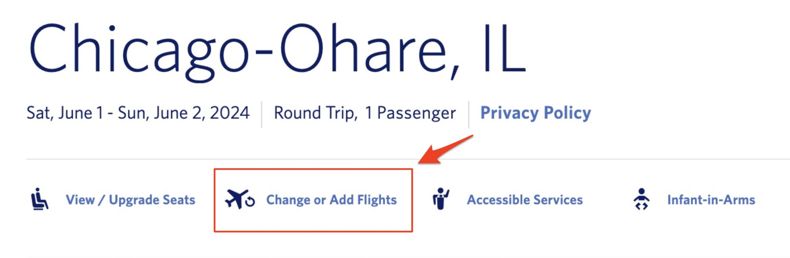 Change or add flights button