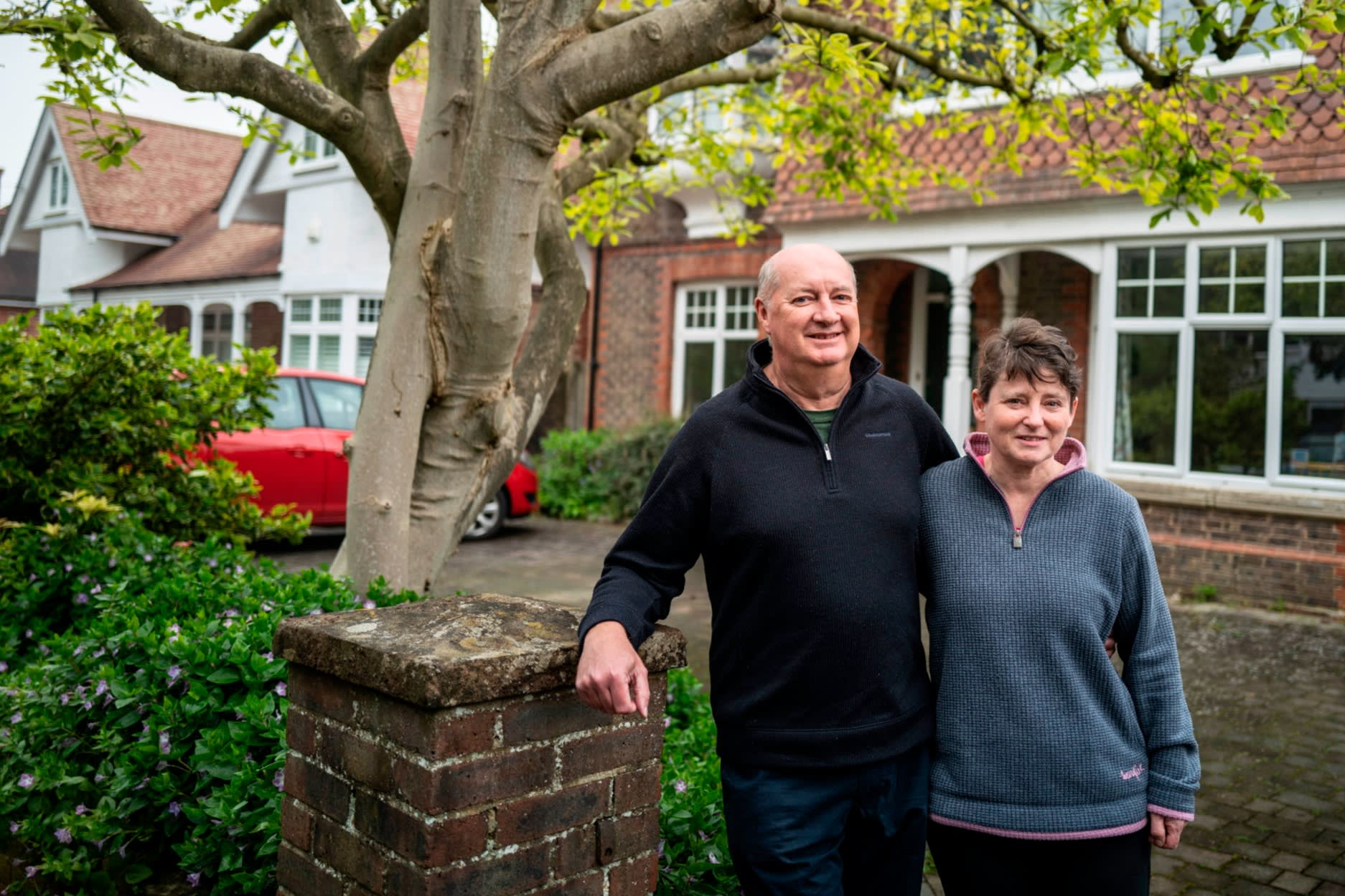 Tony Brent with wife Karen outside their home in Horsham, West Sussex