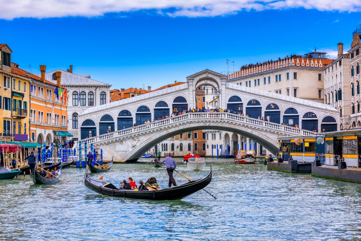 Rialto Bridge and Gondola ride in Venice, Italy