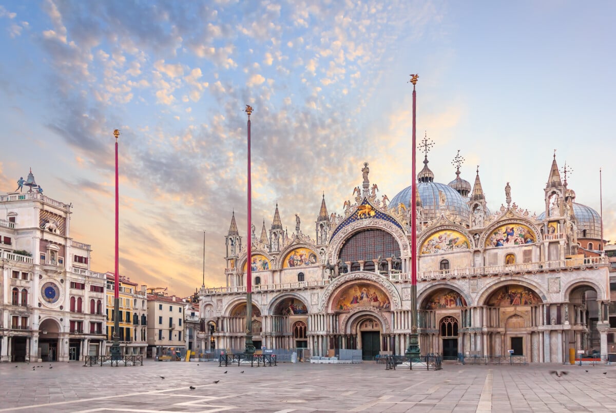 Piazza San Marco's Basilica San Marco and the Clocktower in Venice, Italy