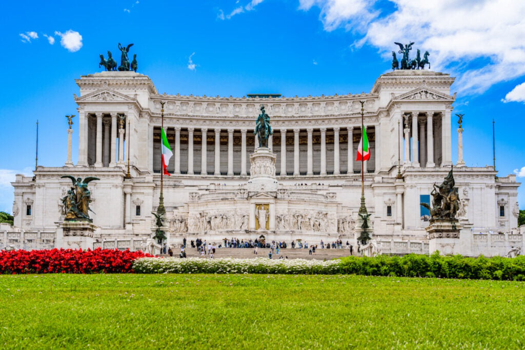 Front and exterior of Monument to Victor Emmanuel II in Venice Square Rome, Italy