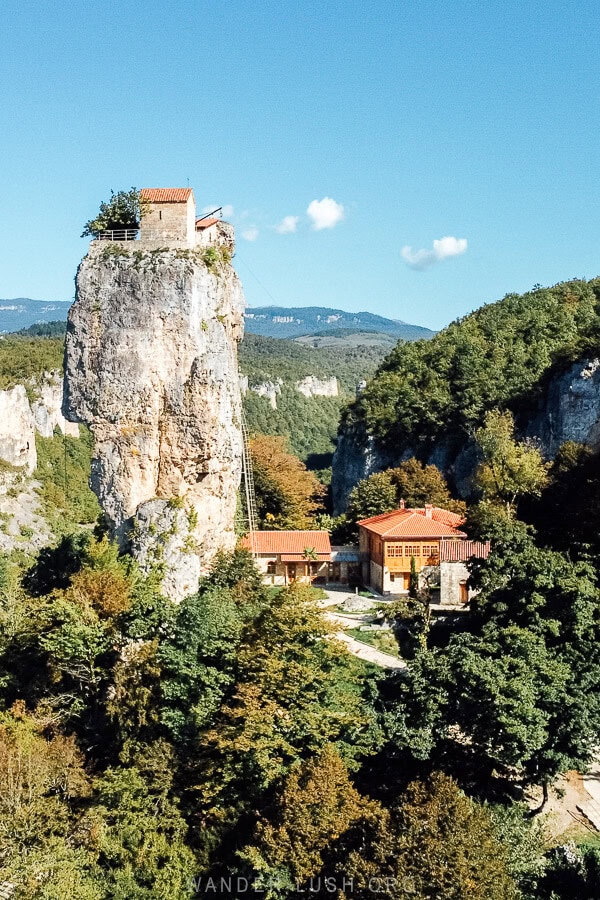 Katskhi Column, a monastery perched on top of a limestone pillar in Imereti, Georgia.