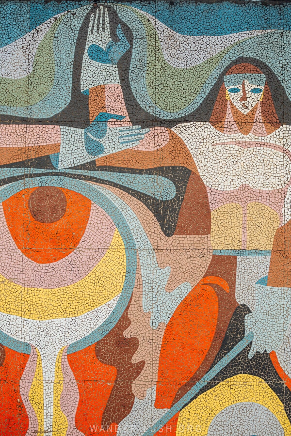 A colourful Soviet-era mosaic in the city of Zestafoni, Georgia.