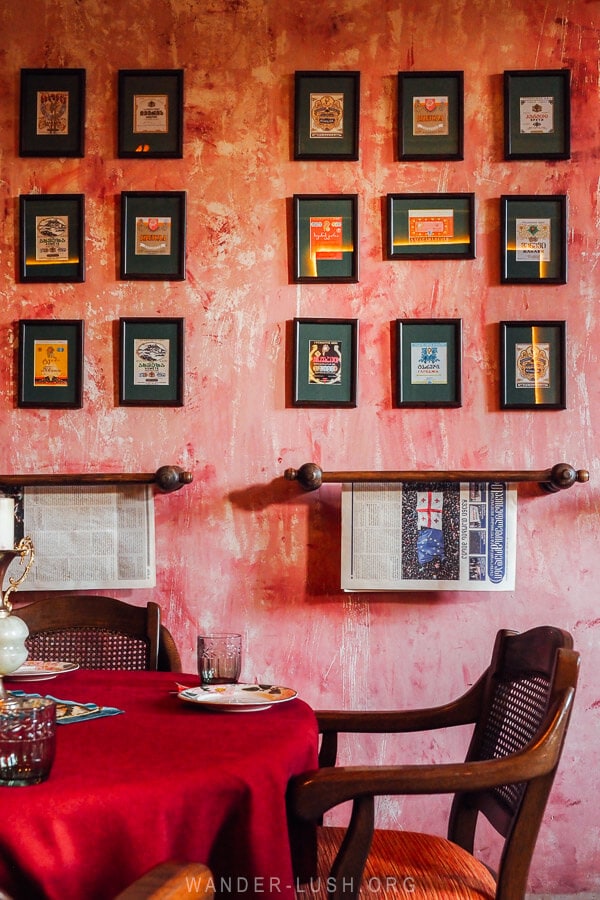 The interior of a trendy wine bar in Kutaisi, Georgia.