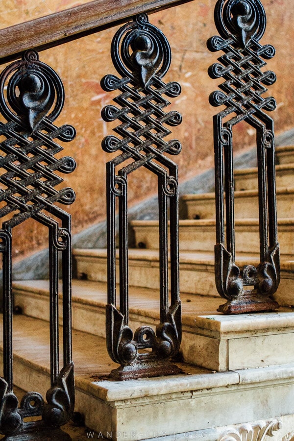 Beautiful wrought iron stairs at Sanatorium Metalurgist in Tskaltubo.