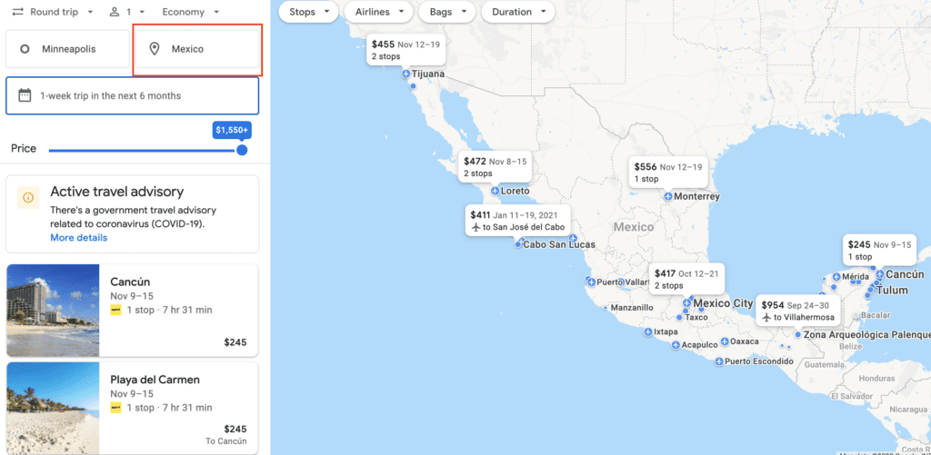 google flights explore