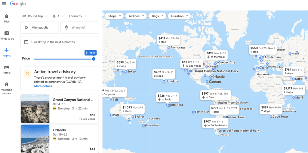 google flights explore