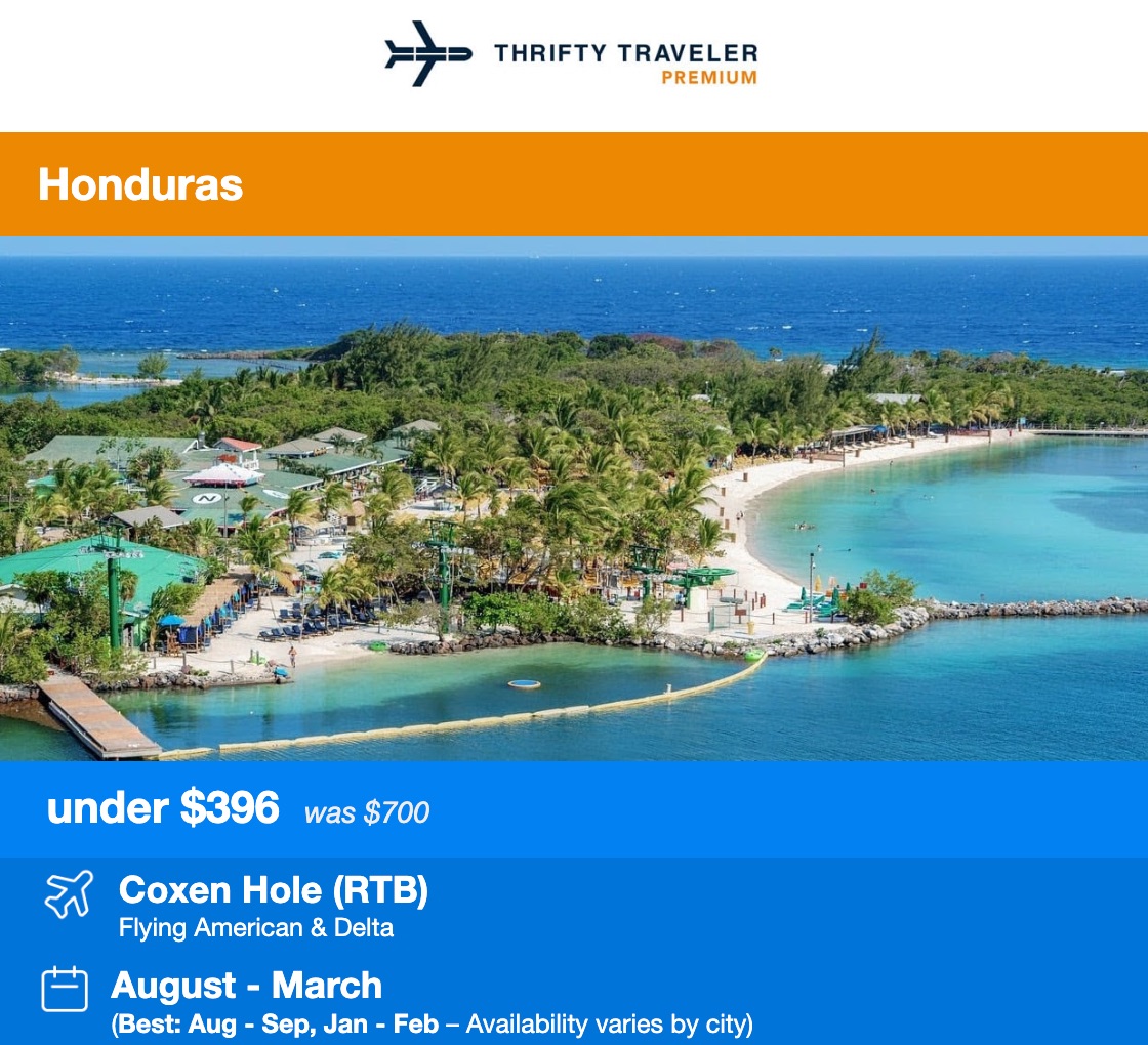 Roatan Thrifty Traveler Premium flight deal