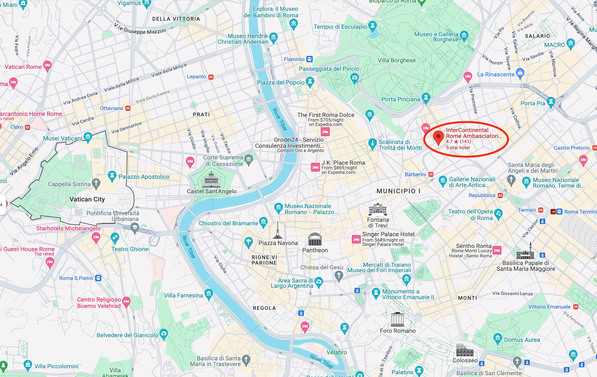 InterContinental Rome Google Maps
