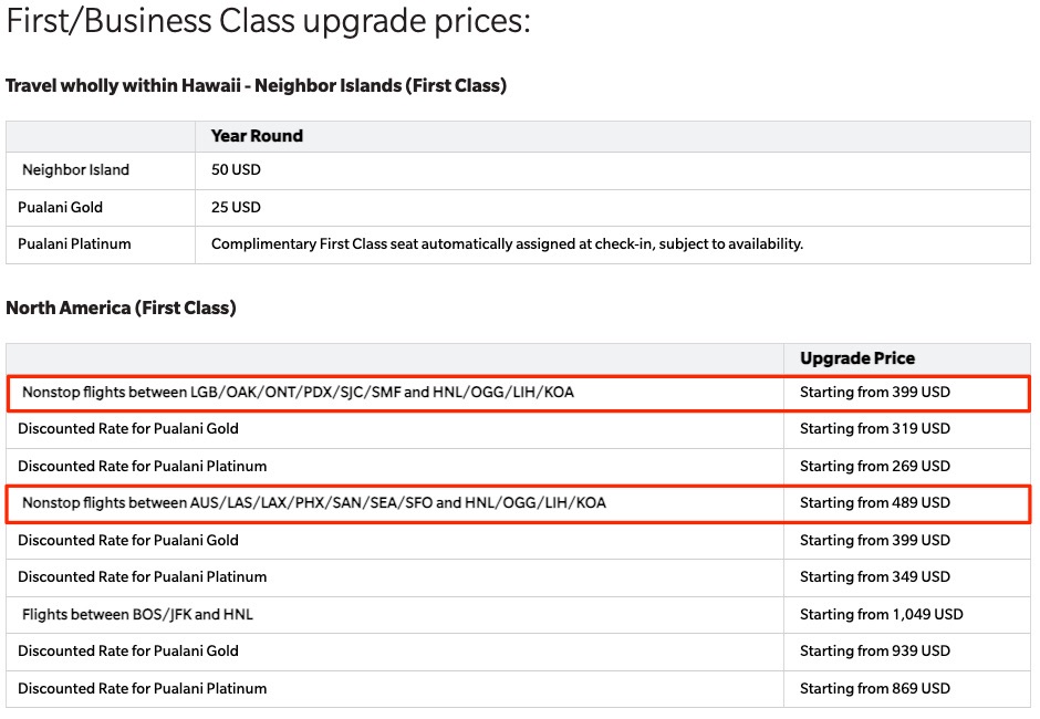 hawaiian upgrade rates