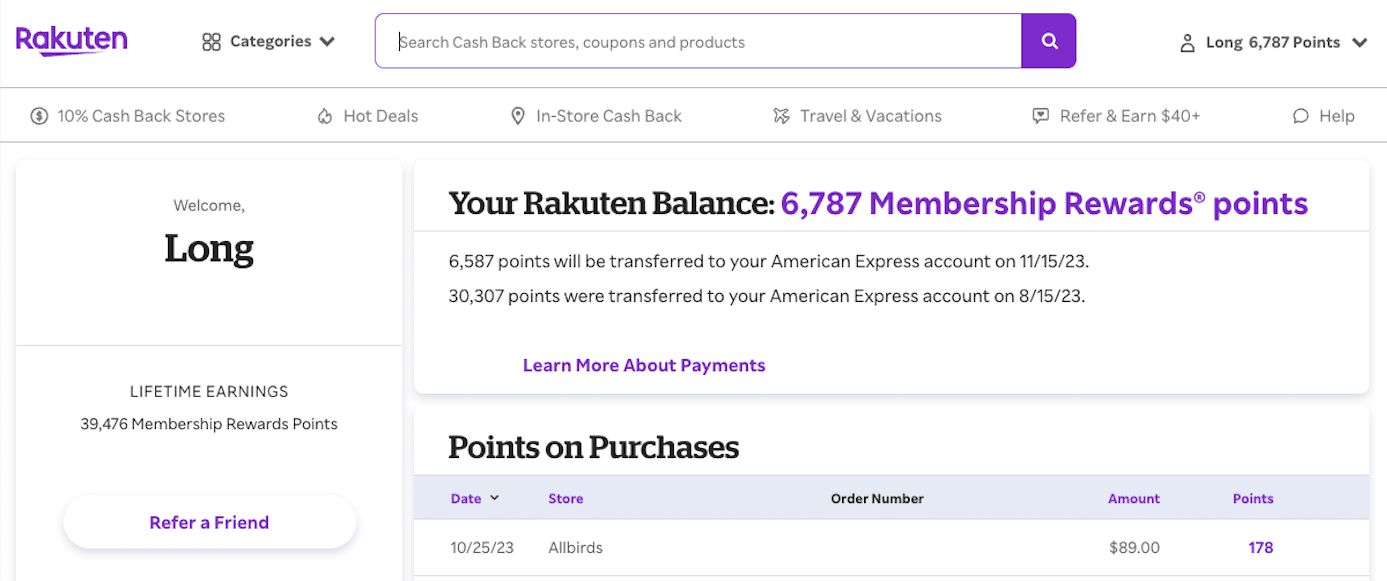 Rakuten Amex MR points balance