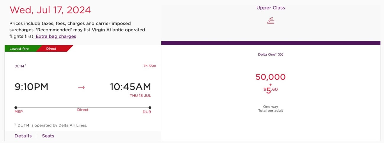 delta one 50k msp to dublin