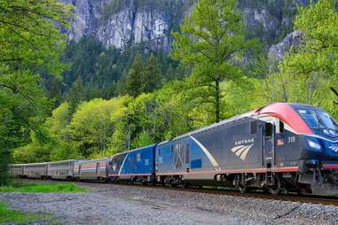 the Empire Builder Amtrak train in the Cascade Mountains