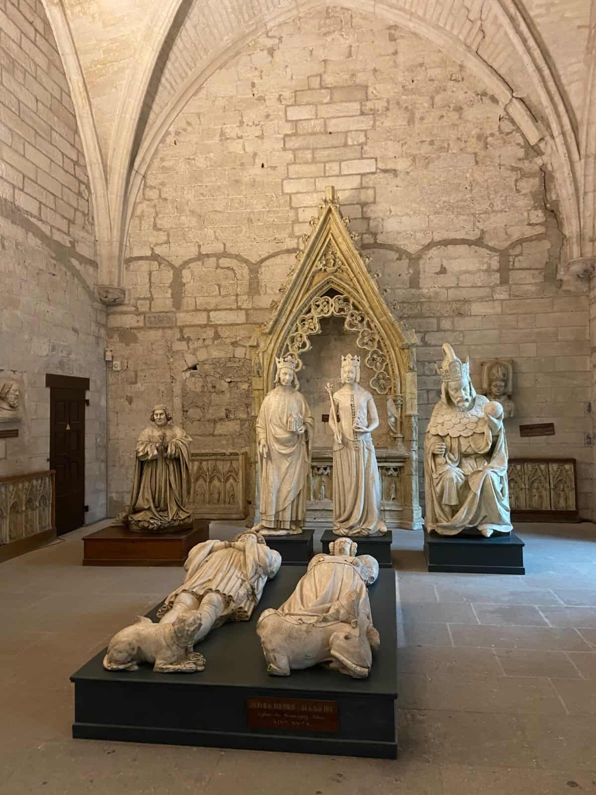 Statues and tombs inside the Palais des Papes, Avignon, France