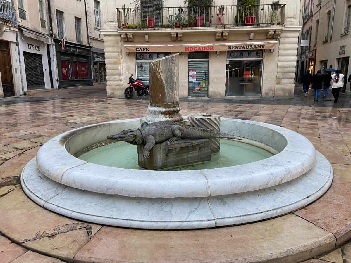 Crocodile and Palm Tree fountain in Nimes, France