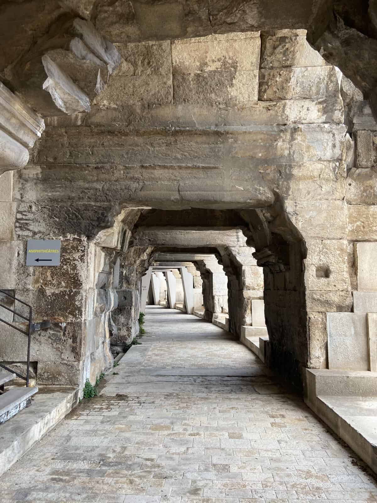 Inside a corridor of Les Arenes de Nimes, one of the top things to do in Nimes