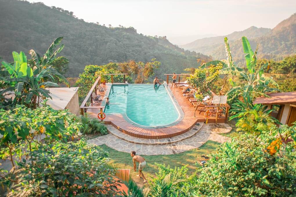 The view of the pool at Casa Viejas in Minca, Colombia