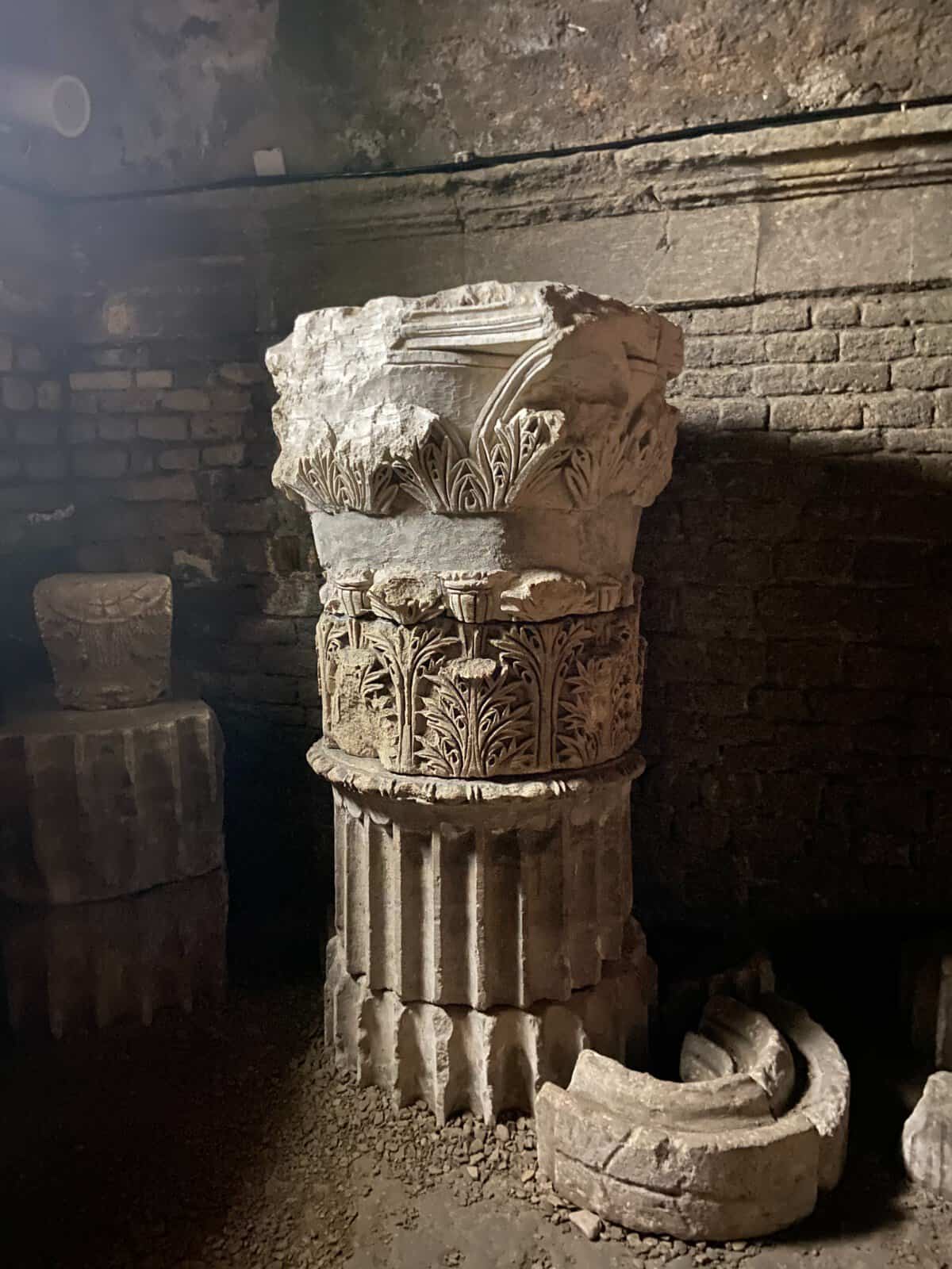 Carved pillar found in the Cryptoportiques d'Arles or Arles crypt in Arles, France