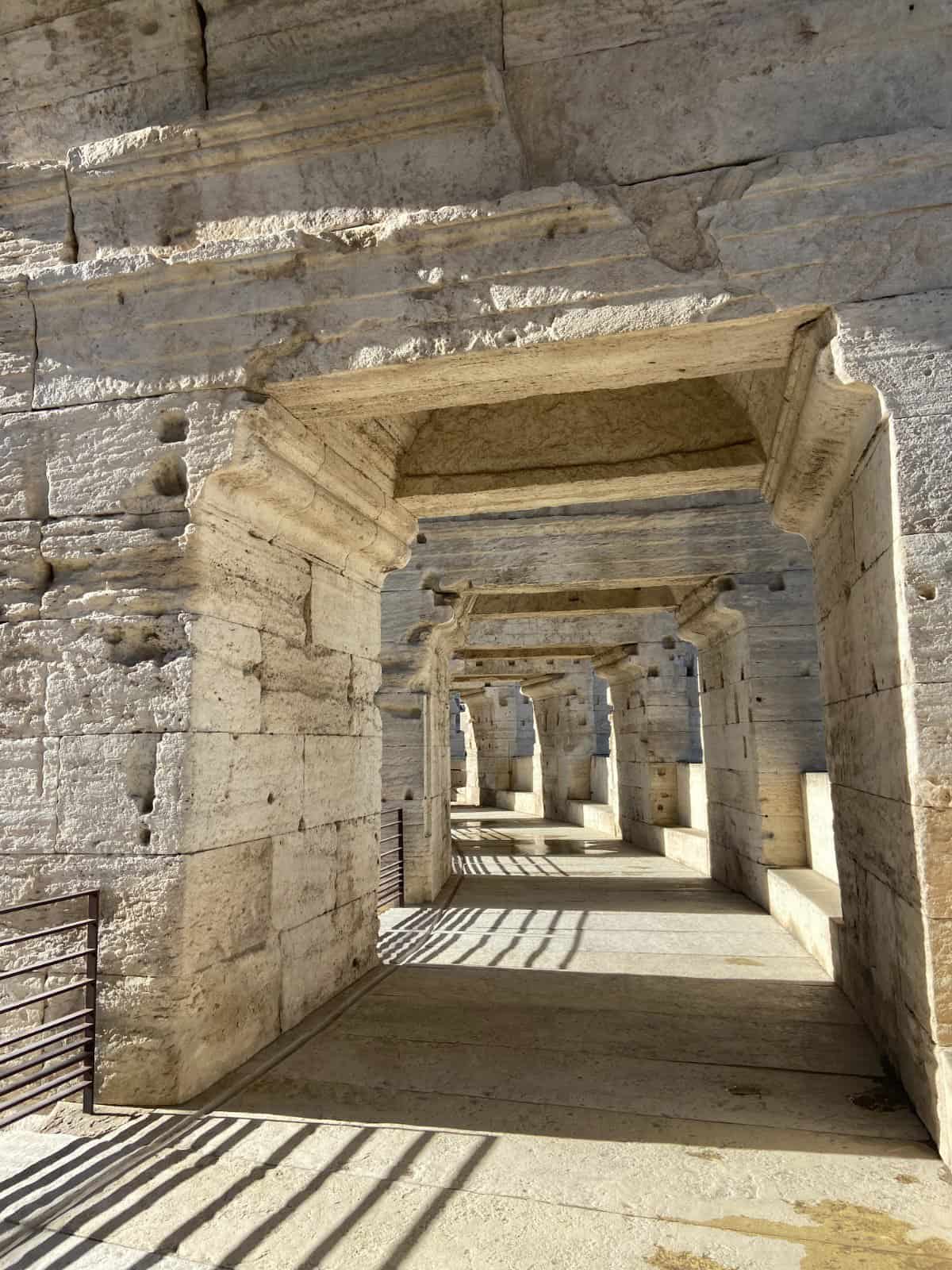 Inside walls of the Arles Amphitheatre or Arènes d'Arles