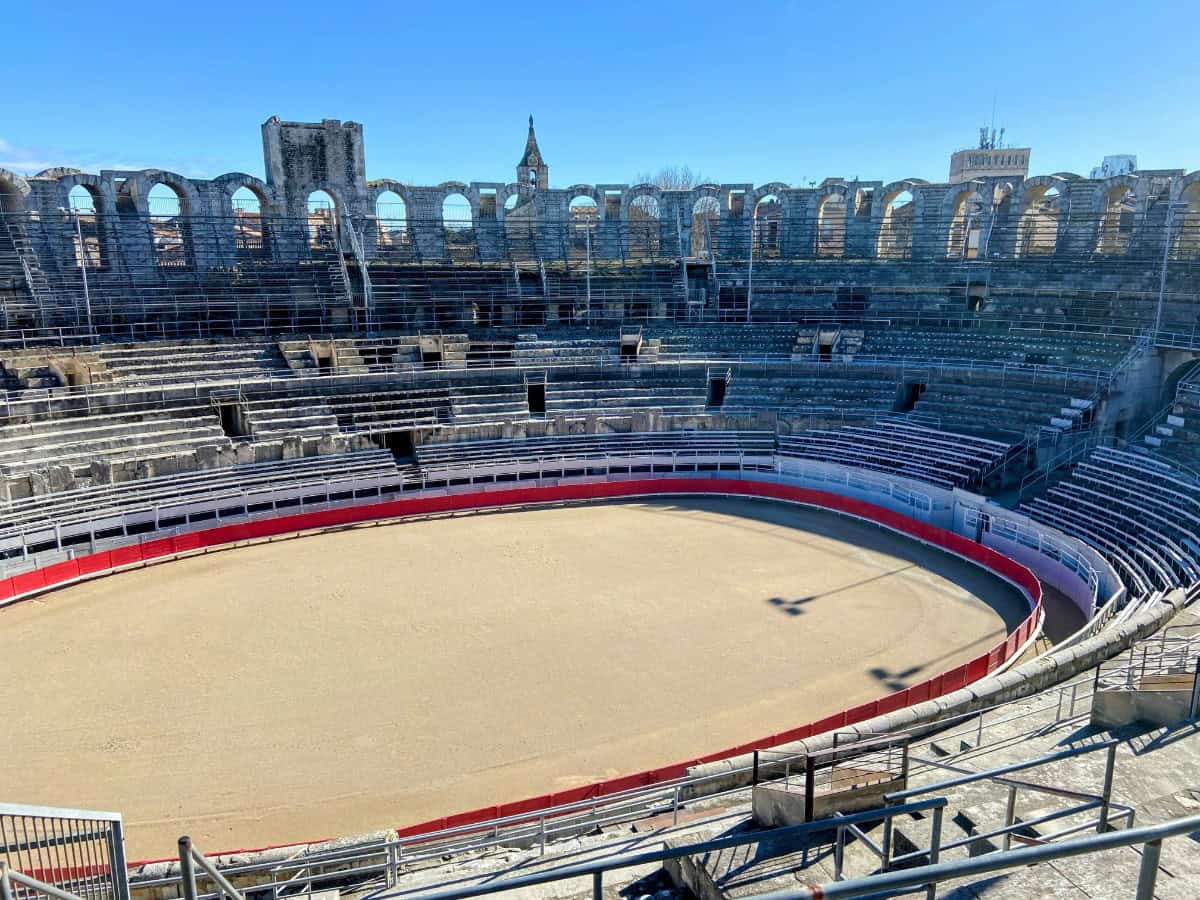 Stadium floor of the Arles Amphitheatre or Arènes d'Arles, one of the best things to do in Arles, France